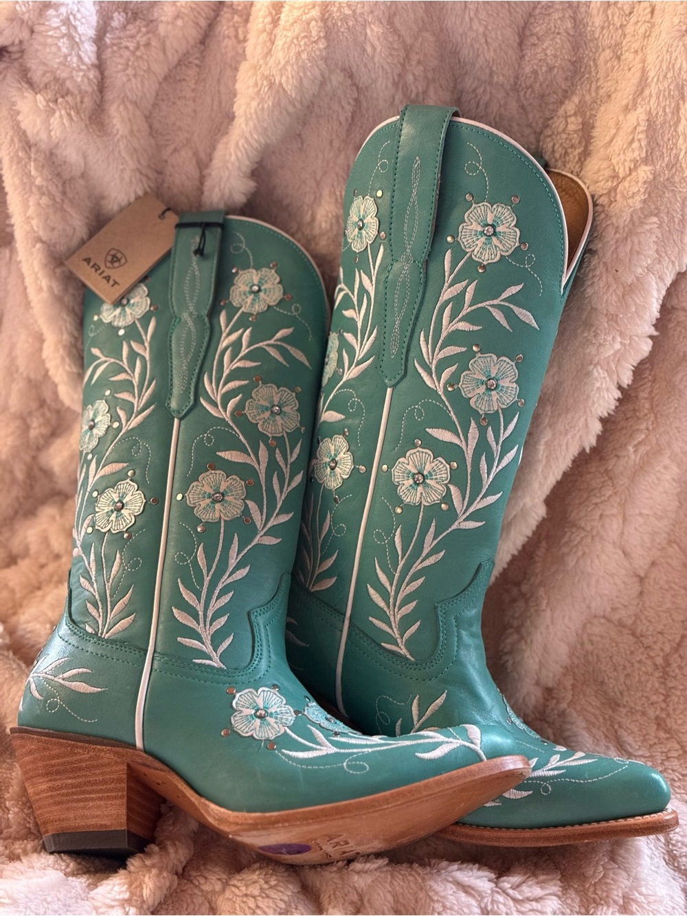 Ariat Teal Western Boots with White Floral Embroidery